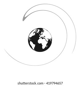 Flat paper cut style icon of globe. Vector illustration