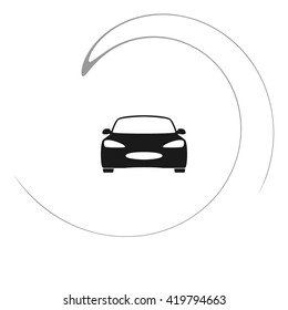 Flat paper cut style icon of a car. Vector illustration