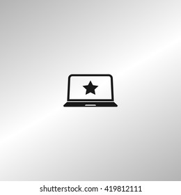 Flat paper cut style icon of laptop computer. Vector illustration