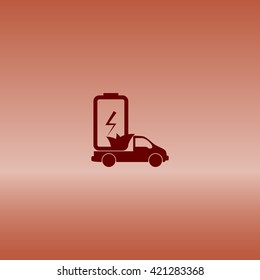 Flat paper cut style icon of eco vehicle. Delivery car symbol vector illustration