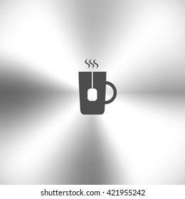 Flat paper cut style icon of hot tea cup. Vector illustration