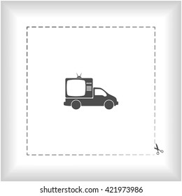 Flat paper cut style icon of vehicle. Delivery car symbol vector illustration