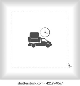 Flat paper cut style icon of vehicle. Delivery car symbol vector illustration