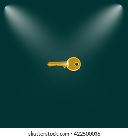 Flat paper cut style icon of an old key. Vector illustration