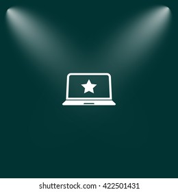 Flat paper cut style icon of laptop computer. Vector illustration