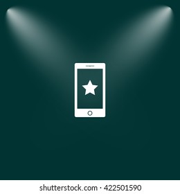 Flat paper cut style icon of mobile phone. Vector illustration