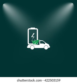 Flat paper cut style icon of eco vehicle. Delivery car symbol vector illustration