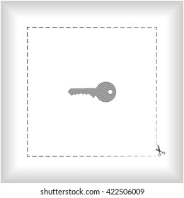 Flat paper cut style icon of an old key. Vector illustration