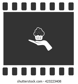 Flat paper cut style icon of cake. Vector illustration