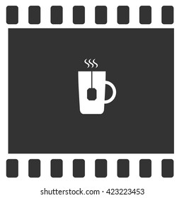 Flat paper cut style icon of hot tea cup. Vector illustration