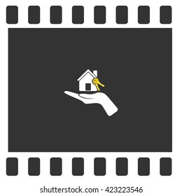 Flat paper cut style icon of home and keys. Vector illustration