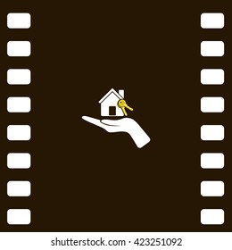 Flat paper cut style icon of home and keys. Vector illustration