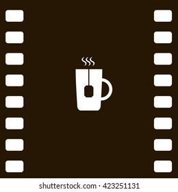 Flat paper cut style icon of hot tea cup. Vector illustration