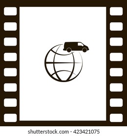 Flat paper cut style icon of vehicle. Delivery car symbol vector illustration