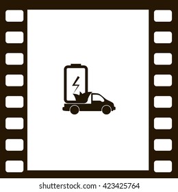 Flat paper cut style icon of eco vehicle. Delivery car symbol vector illustration