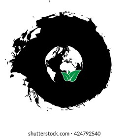 Flat paper cut style icon of eco planet. Vector illustration