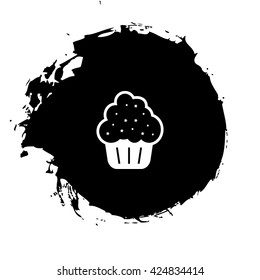 Flat paper cut style icon of cake. Vector illustration