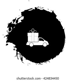 Flat paper cut style icon of vehicle. Delivery car symbol vector illustration
