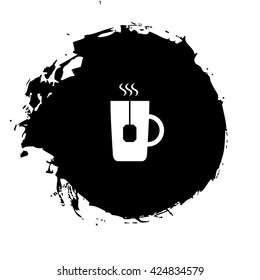 Flat paper cut style icon of hot tea cup. Vector illustration
