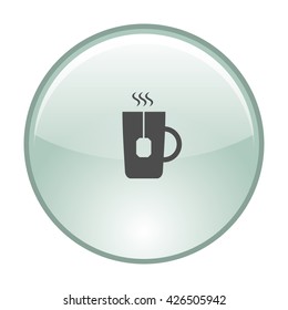 Flat paper cut style icon of hot tea cup. Vector illustration