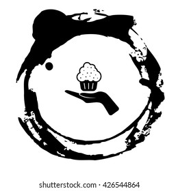 Flat paper cut style icon of cake. Vector illustration
