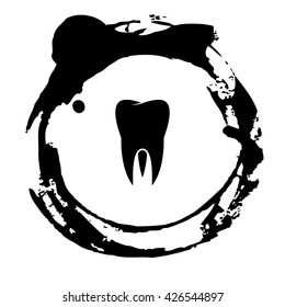 Flat paper cut style icon of tooth. Dentistry symbol icon vector illustration