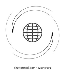 Flat paper cut style icon of globe. Vector illustration