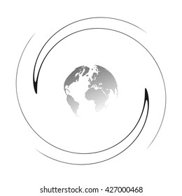 Flat paper cut style icon of globe. Vector illustration