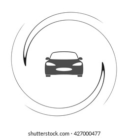 Flat paper cut style icon of a car. Vector illustration
