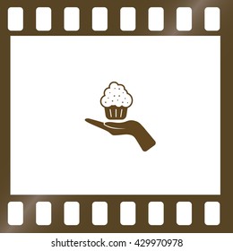 Flat paper cut style icon of cake. Vector illustration