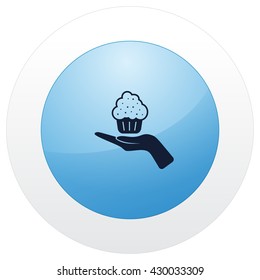 Flat paper cut style icon of cake. Vector illustration