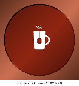 Flat paper cut style icon of hot tea cup. Vector illustration