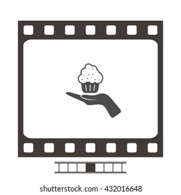 Flat paper cut style icon of cake. Vector illustration