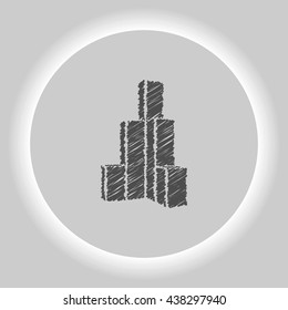 Flat paper cut style icon of sketchy building vector illustration