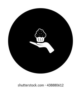 Flat paper cut style icon of cake. Vector illustration