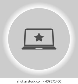 Flat paper cut style icon of laptop computer. Vector illustration