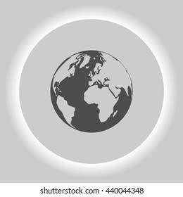 Flat paper cut style icon of globe. Vector illustration