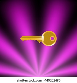 Flat paper cut style icon of an old key. Vector illustration