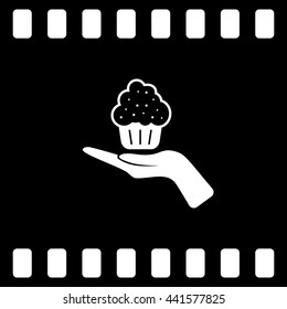 Flat paper cut style icon of cake. Vector illustration