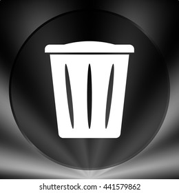 Flat paper cut style icon of trash can. Vector illustration