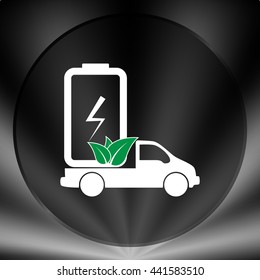 Flat paper cut style icon of eco vehicle. Delivery car symbol vector illustration