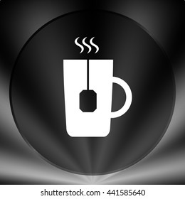 Flat paper cut style icon of hot tea cup. Vector illustration