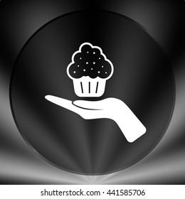 Flat paper cut style icon of cake. Vector illustration