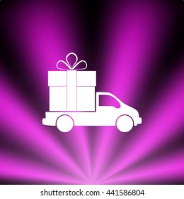 Flat paper cut style icon of vehicle. Delivery car symbol vector illustration