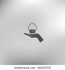 Flat paper cut style icon of cake. Vector illustration