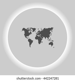 Flat paper cut style icon of World Map. Vector illustration