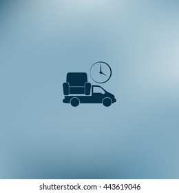 Flat paper cut style icon of vehicle. Delivery car symbol vector illustration
