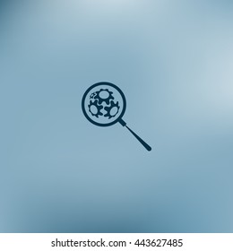 Flat paper cut style icon of magnifier. Vector illustration