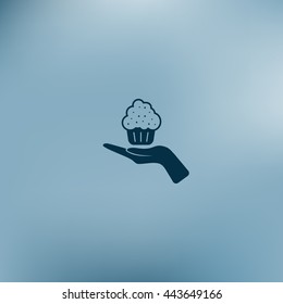 Flat paper cut style icon of cake. Vector illustration