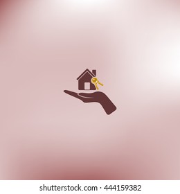 Flat paper cut style icon of home and keys. Vector illustration